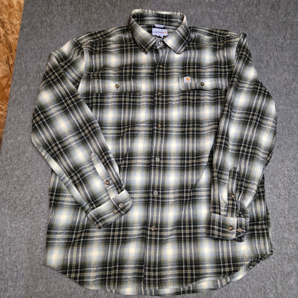 Carhartt Heavy Flannel Shirt Mens Large Green Plaid Long Sleeve Original Fit